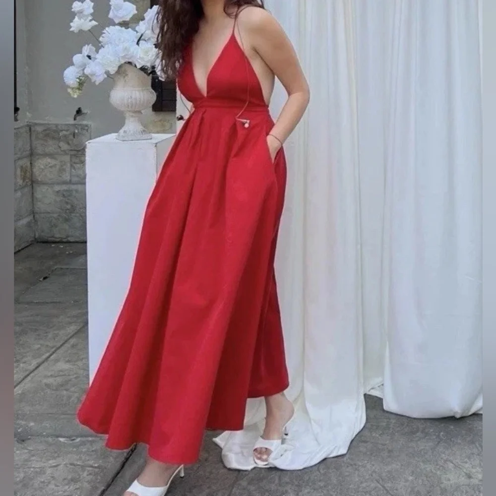 Zara Open Back Dress Strappy Ajustable Straps Pockets red Zw Collection Sz M NWT - Picture 4 of 16